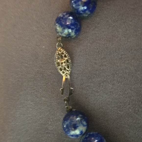 Lapis lazuli look natural stone blue bead necklace and Embellished Silver Ring - Picture 6 of 10